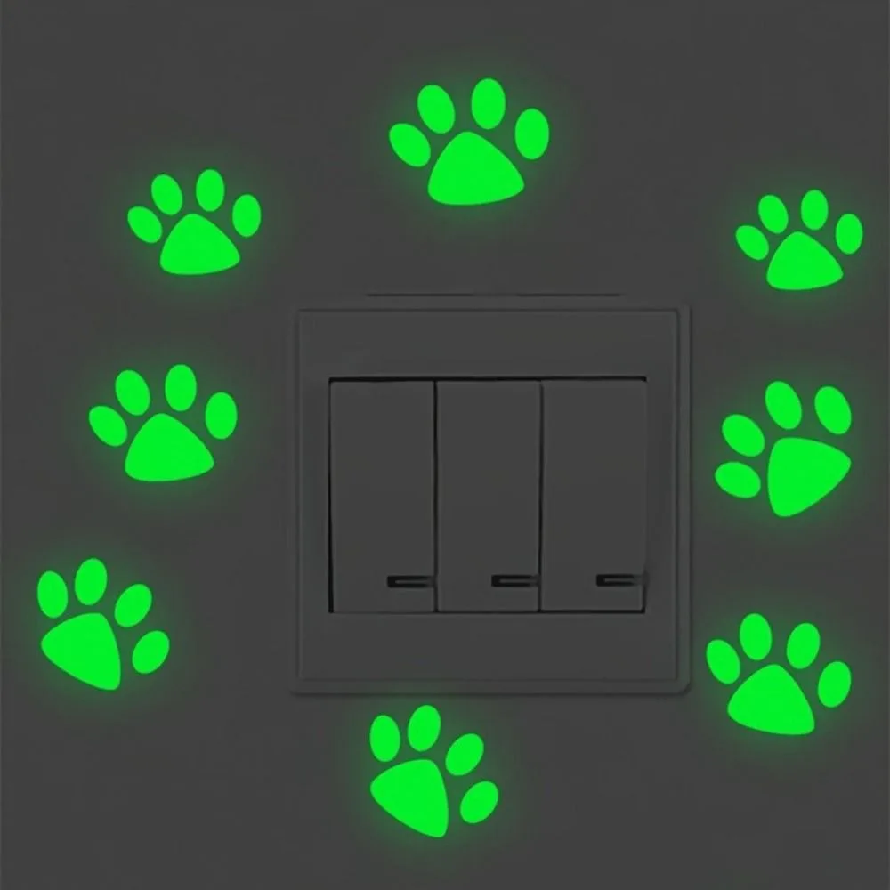 10/20Pcs Creative Fluorescent Paw Wall Sticker Self-adhesive DIY Paw Print Wall Decals Glow-in-the-Dark Removable