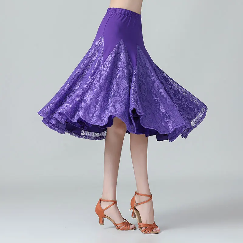 Lace Modern Dancing Skirt For Women Ballroom Dance Skirts Latin Tango Dancing Skirt National Standard Waltz Flamenco Costumes