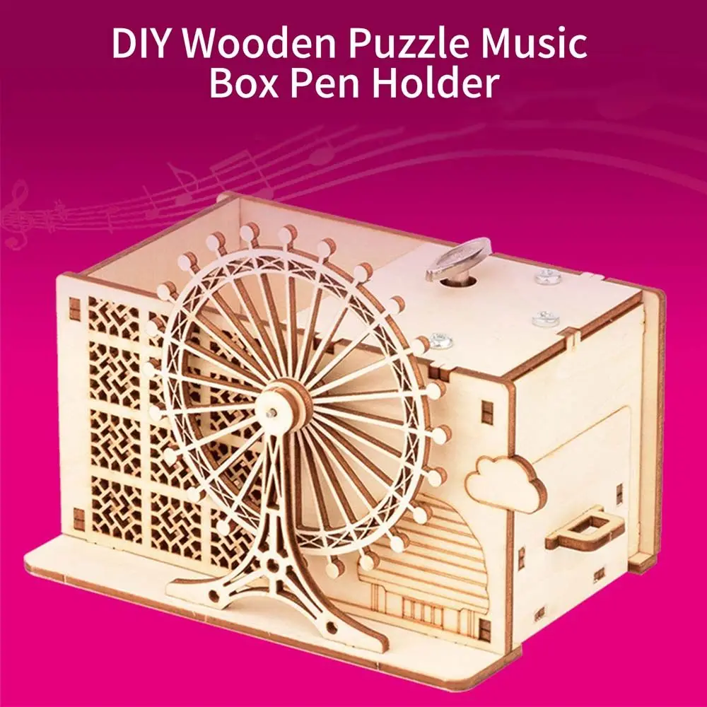 Assembling Toy Kits Toys Hand Shake Music Box Mechanical Ferris wheel Pen holder 3D Puzzle Music Box Model Kits Wooden Puzzle