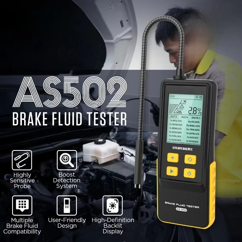 Professional Electronic Dot Brake Fluid Digital Tester AUTOOL AS502 6V UK Standard Automobile Diagnostic Tool M3 Super