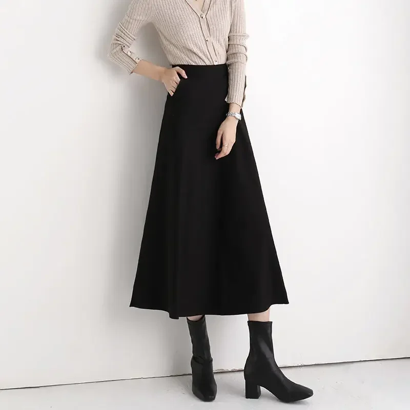 

Black Long Skirt Women 2025 Spring Korean Fashion Elegant Vintage High Waist A-line Midi Length Swing Skirt Office Lady Y2k