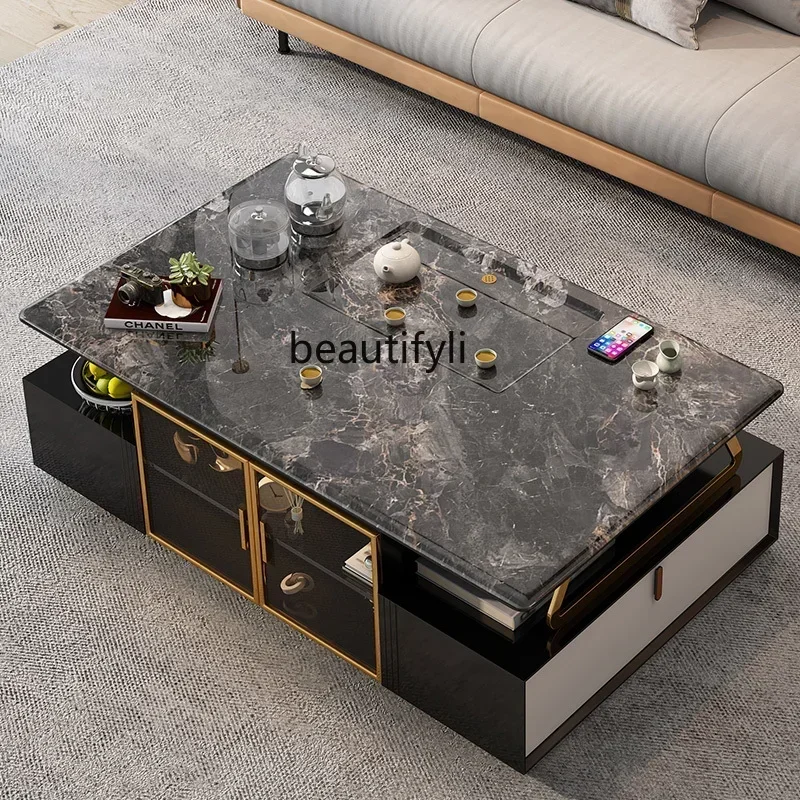 New Arrivals  High-end villa marble kung fu coffee table table walnut living room home high-end light luxury modern S03