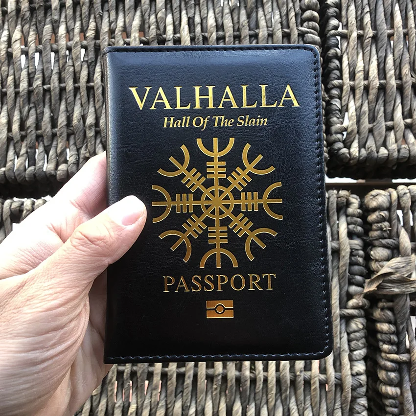 vikingos Valhalla funda pasaporte, fundas de pasaporte, soporte de pasaporte para Hall of The Slain, funda de pasaporte de viaje