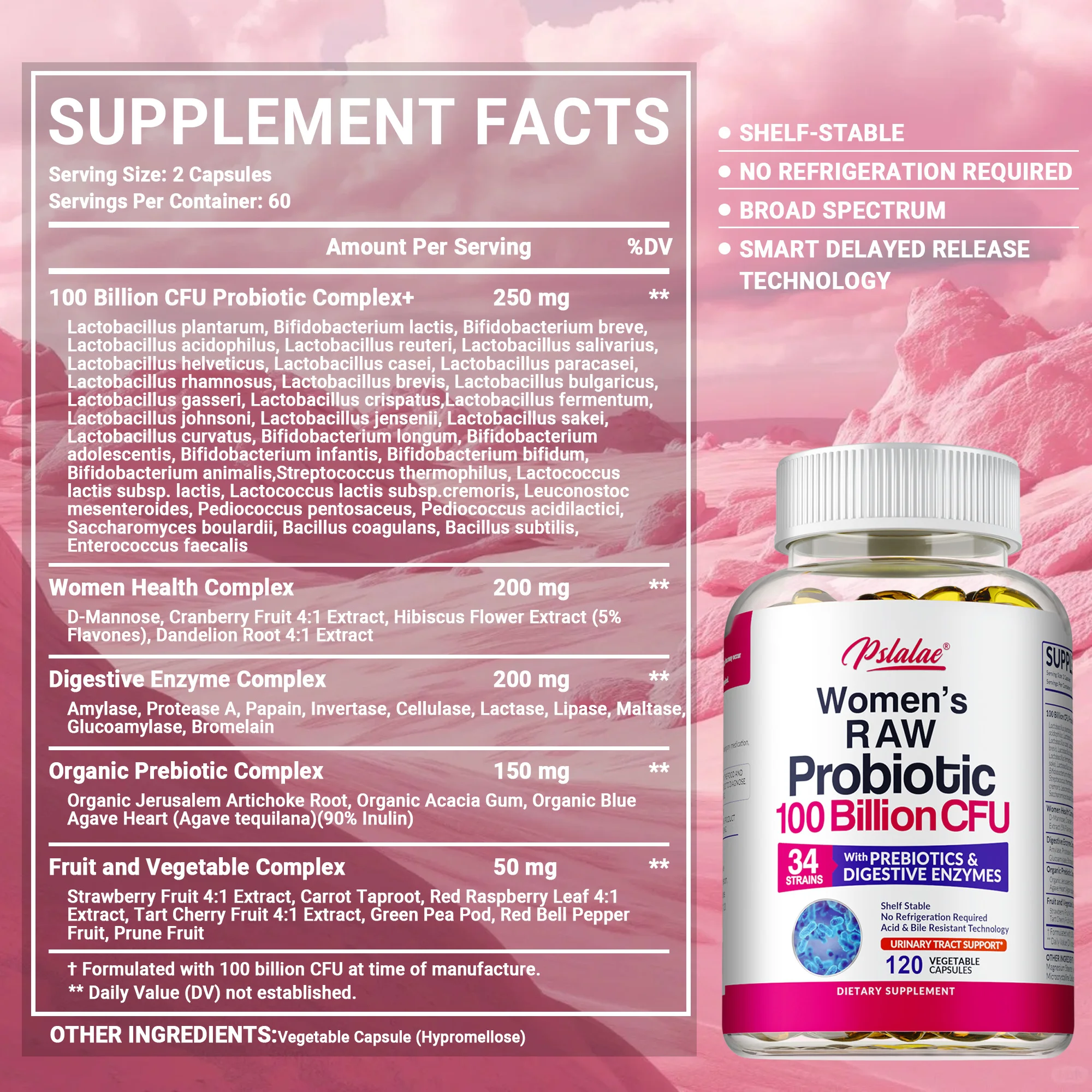 Women's RAW Probiotic 100 Billion CFU - Reduce Bloating and Constipation,Digestive and Intestinal Health,Strengthen Immunity