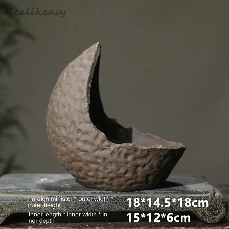 Chinese Purple Sand Flower Pot Creative Handmade Moon shaped Flower Pot Ceramic Bonsai Pot Home Desktop Decoration Pot 1PCSLE655