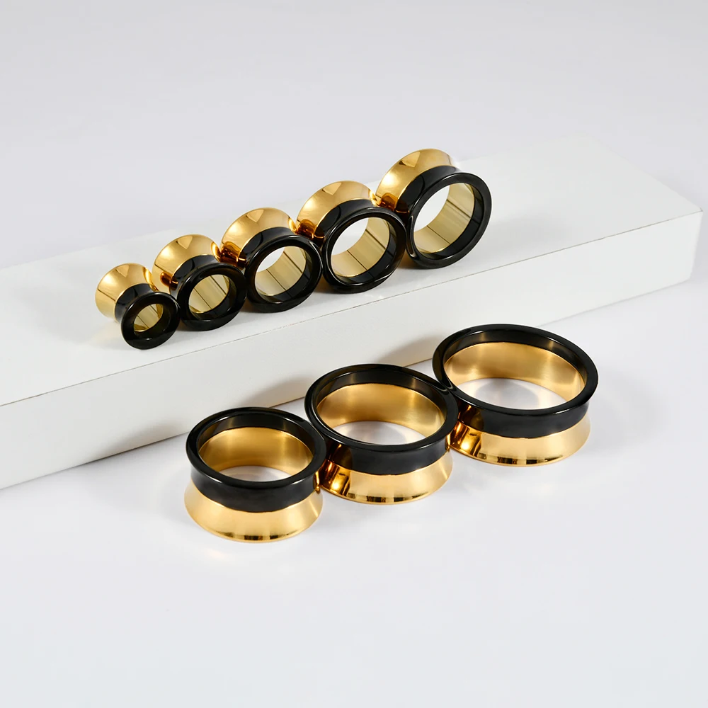1PC Stainless Steel Double Color Ear Plugs Tunnels Double Flared Ear Gauges Expanders Stretchers Body Piercing Jewelry 8mm-25mm