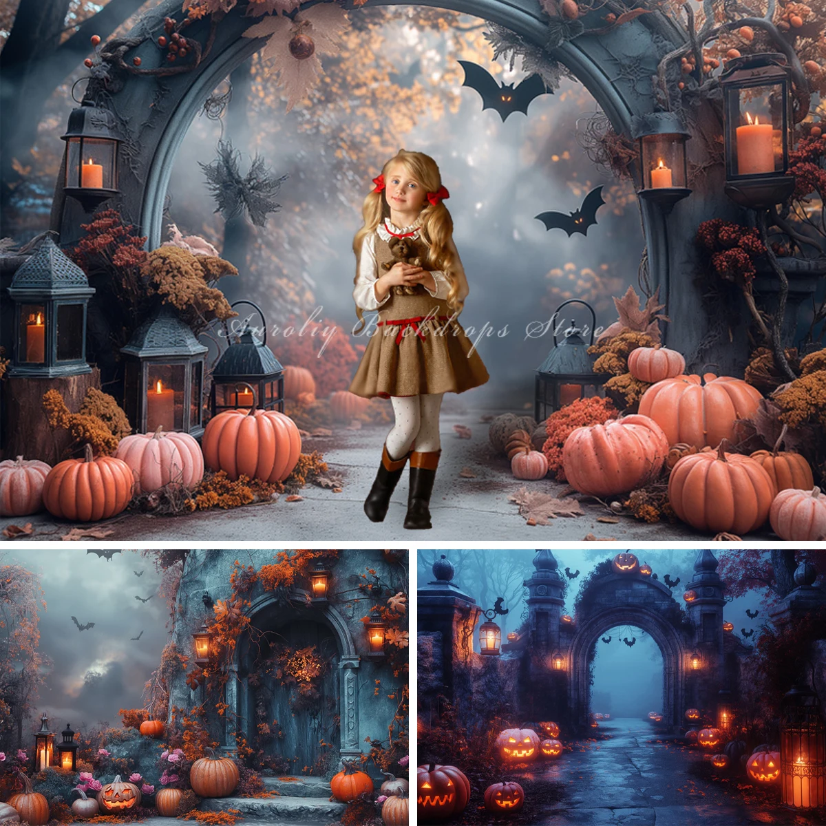 Halloween Pumpkin Castle Backgrounds Kids Adult Photography Props Child Baby Vampire Bat Decors Photo Studio Backdrop