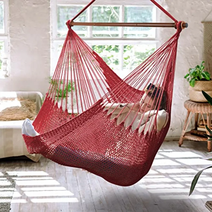 

Upgraded Caribbean Hammock Chair with Detachable Metal Bar Large Hammock Swing Chair XL Rope Hanging Chair for Outdoor Indoor 3