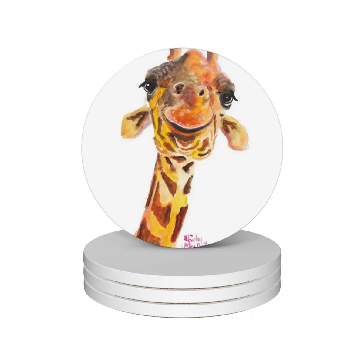 

Nosey Giraffe ' Jo ' by Shirley MacArthur Ceramic Coasters (Set of 4) cute cup mug mat household utensils kitchen Coasters