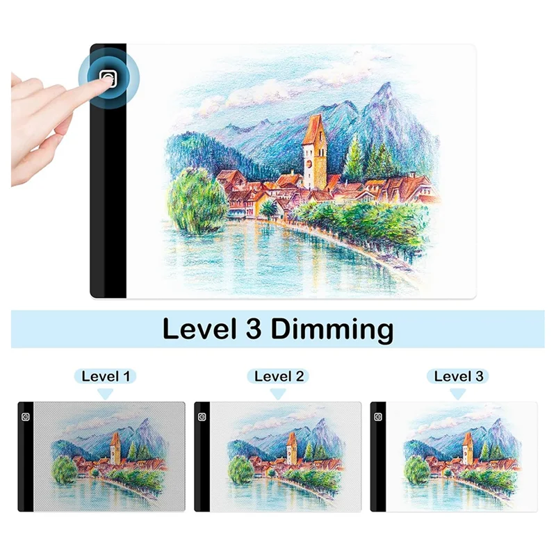 ABFM-A4 LED Light Board, 3 Level Dimmable Brightness USB Power Crafts Light Table For Tracing, Light Drawing Sketch Pad