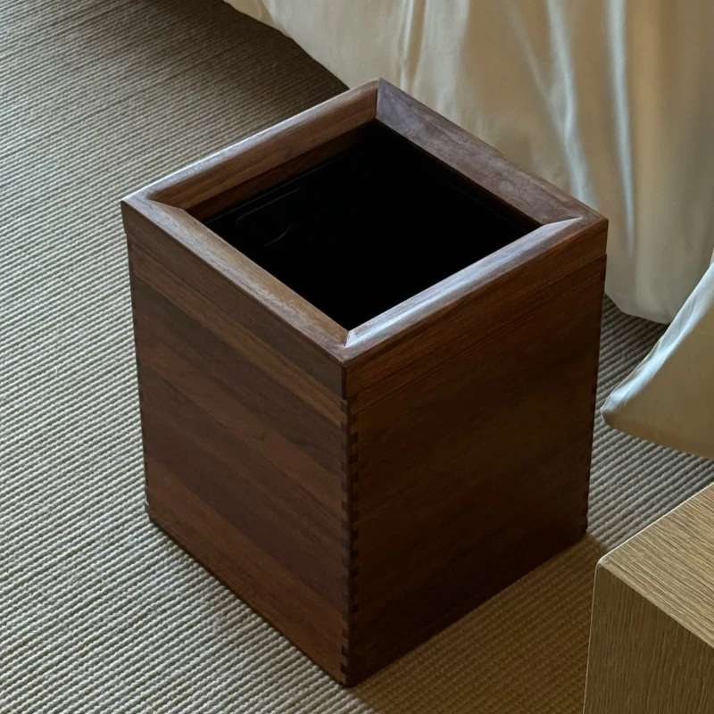 Solid Wood Waste Bin Luxury Natural Style Trash Can Wood Grain Pattern Square Bucket Practical Household Daily Cleaning Tools