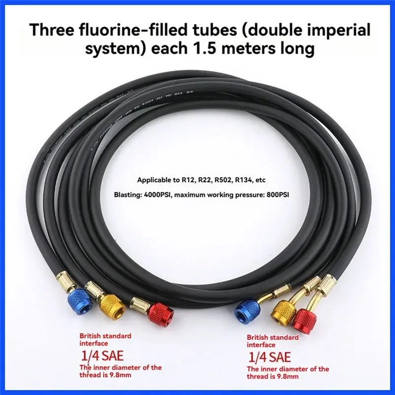 A84G-Refrigerant Air Conditioning Hose 4.92 Feet For HVAC Manifold For R134A R410A R22 R502 Systems