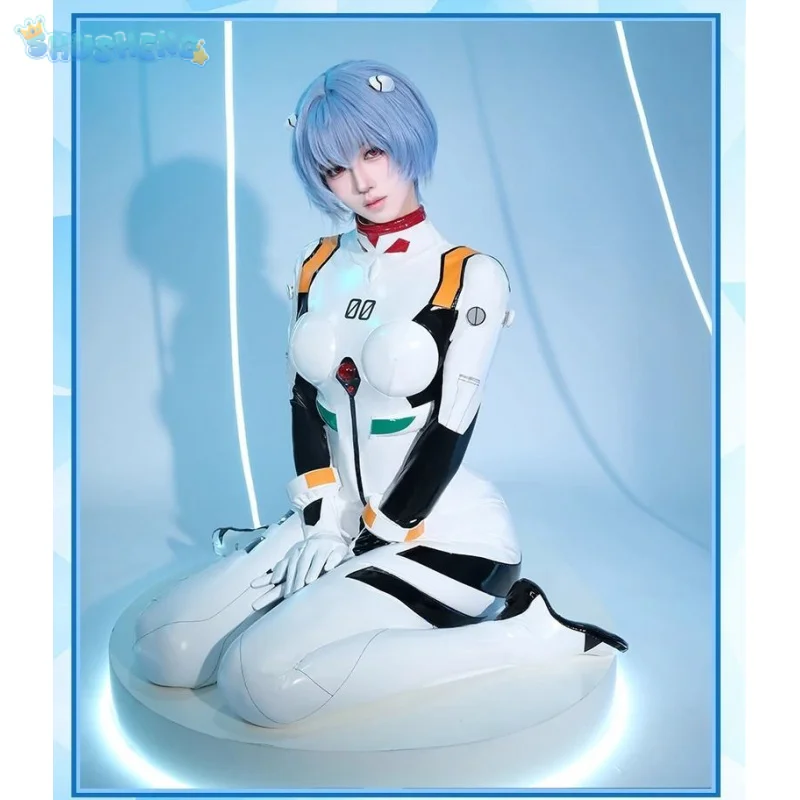 أزياء Ayanami Rei Anime EVA التأثيرية للهالوين من الجلد ملحقات بذلة ضيقة الدعائم مجموعة شعر مستعار بدلة معركة نسائية مثيرة #1