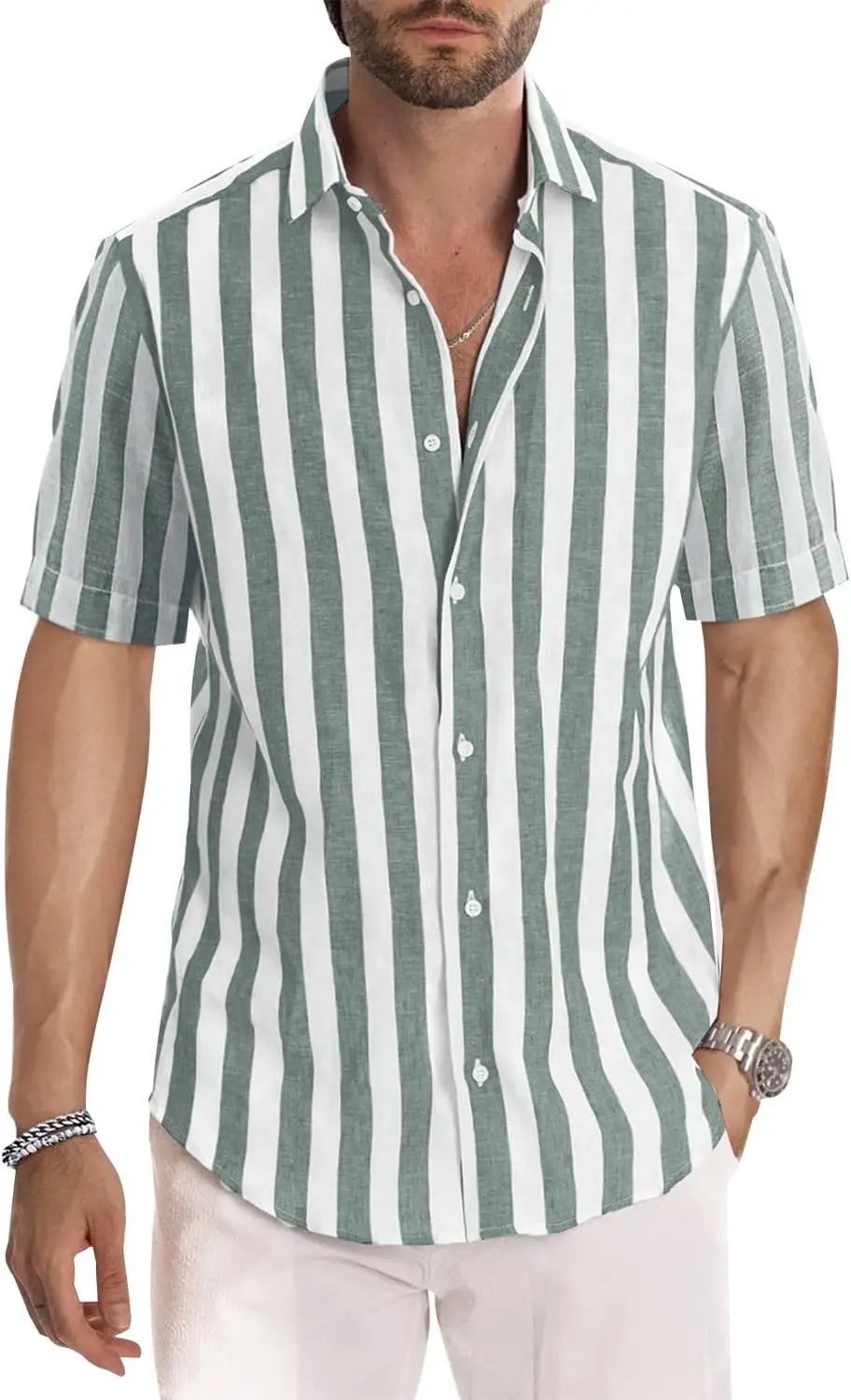 Eenvoudig ontwerp heren gestreept overhemd zomer dagelijks casual revers knop korte mouwen losse ademende sneldrogende mannelijke kleding