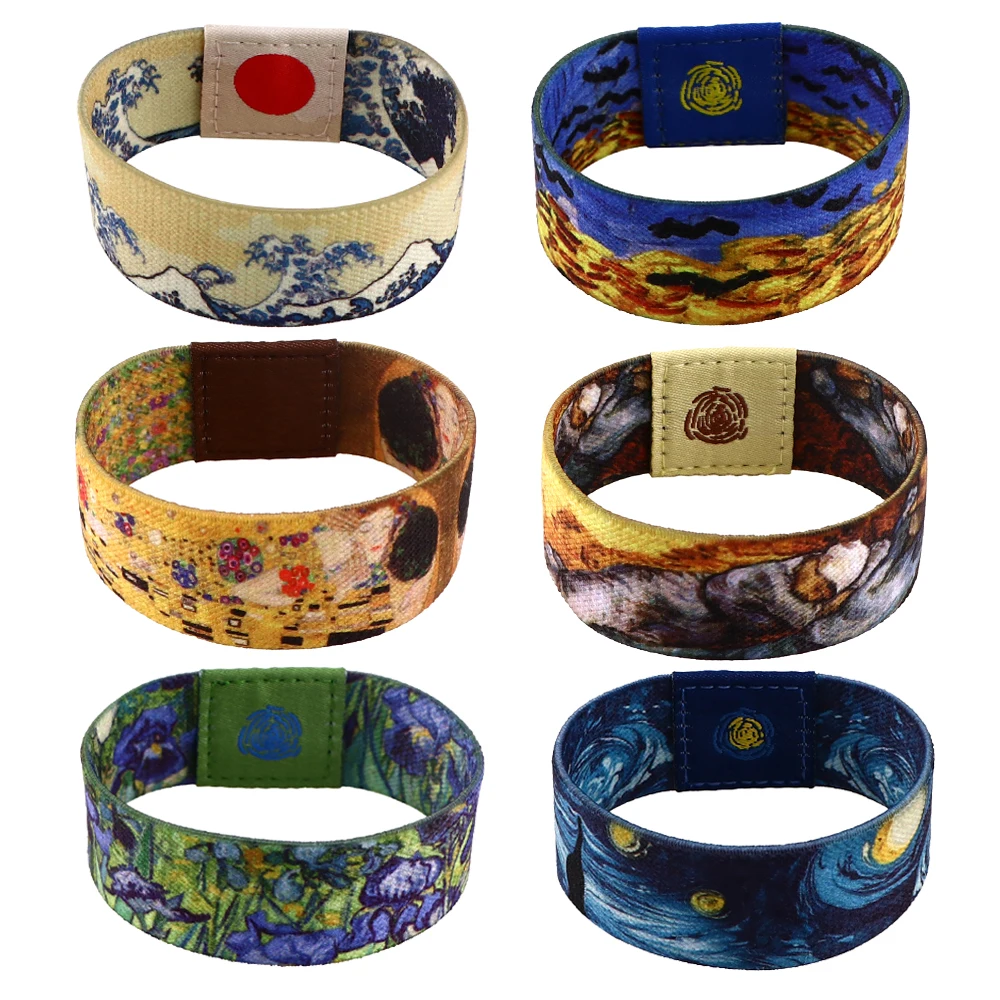 سوار معصم مطاطي بنمط رسم زيتي قديم للرجال والنساء ، شريط عريض ، أساور ، سوار ، سوار ، فن ، إكسسوارات الموضة