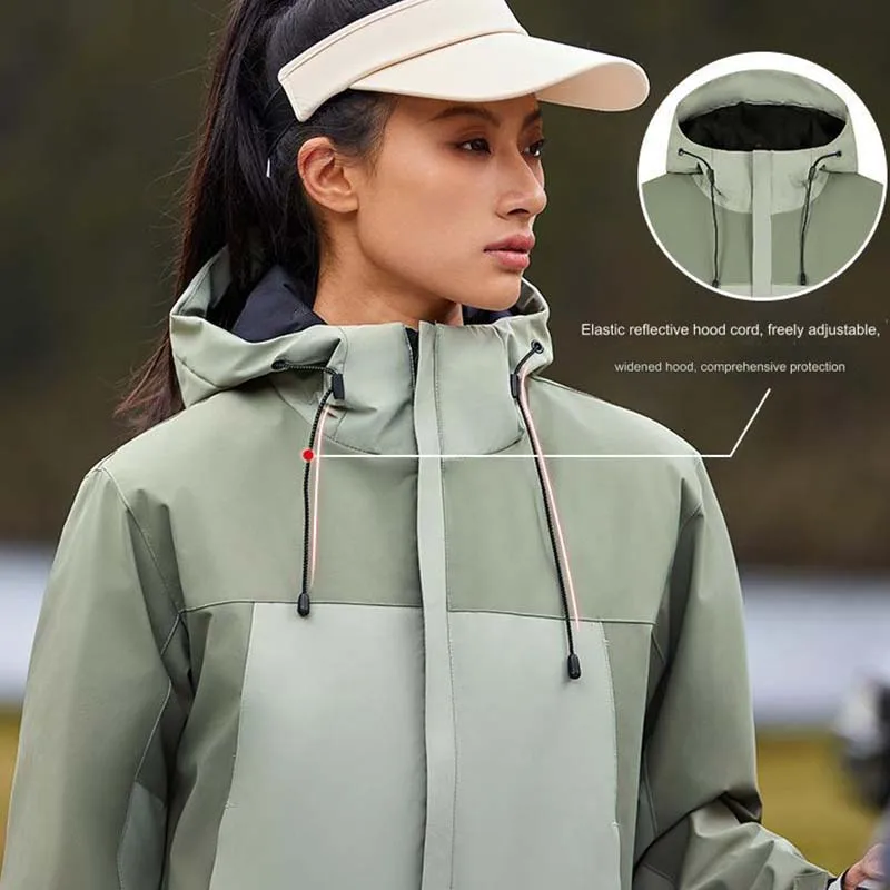 Chaqueta transpirable impermeable ecológica para senderismo y escalada, chaqueta de empalme de Color con capucha de manga larga, LS-C03 con logotipo personalizado para parejas