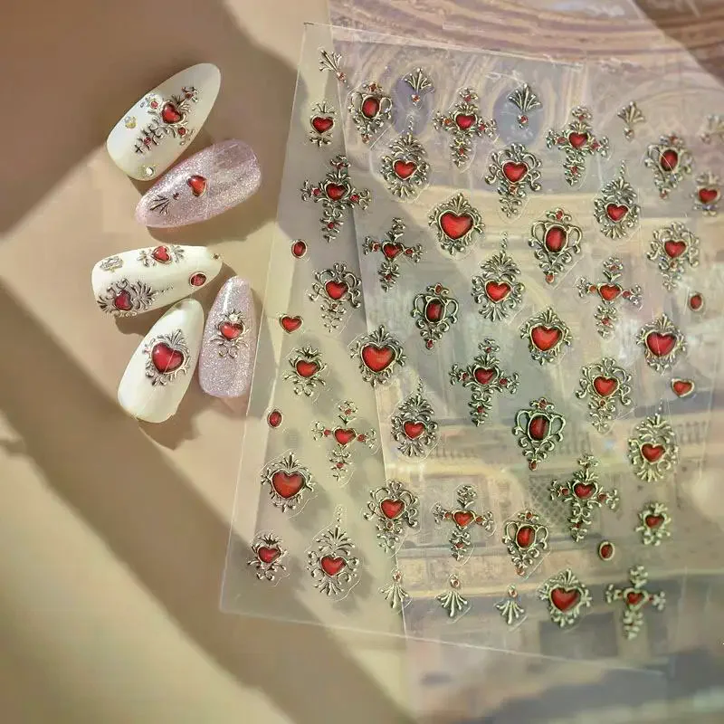 สติกเกอร์ติดเล็บลายเรโทรหลากสีสัน รูปทรงเรขาคณิต อัญมณี หยดน้ำ หัวใจ โบว์ ดวงจันทร์ ดาว ผีเสื้อ เส้น สำหรับตกแต่งเล็บ