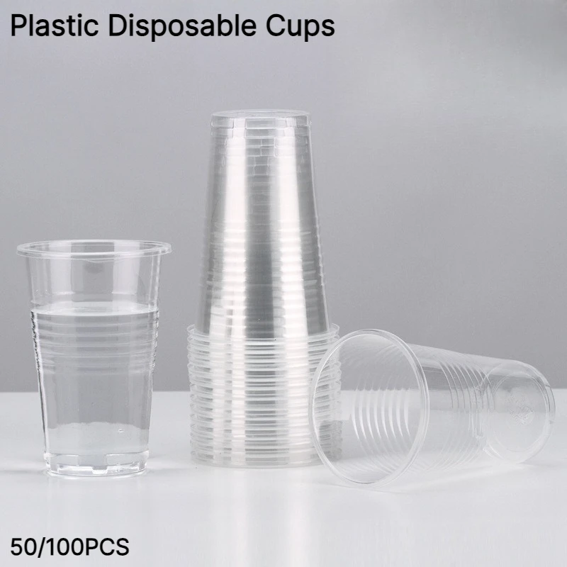 50/100PCS Clear Plastic Disposable Cups Robust Leak Resistant for Wedding Dinner Family Gathering Drinkware Kits