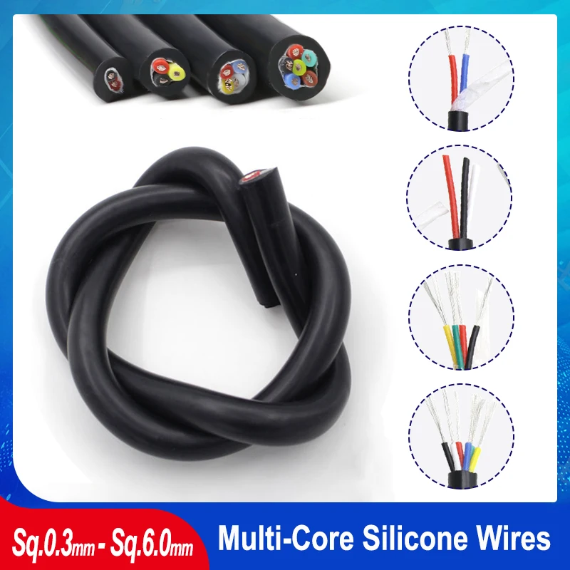 

1~10m Black Multi-Core Silicone Wire Sq 0.3/0.5/0.75/1/1.5/2/2.5/4/6mm 450/750V High Temperature Resistant Tinned Copper Cable