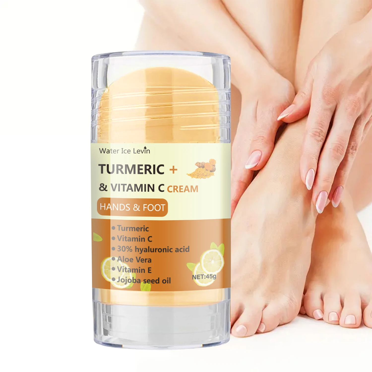 Turmeric & Vitamin C Hand & Foot Cream 45g with Hyaluronic Acid, Aloe Vera & Jojoba Oil - Moisturizing Cream for Dry Skin