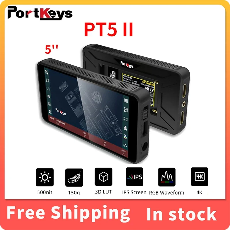 

Portkeys PT5 II 5 Inch 4K 3D Lut 1920x1080 Camera Field Monitor HDMI with Touch Screen Display Portable DSLR Monitor