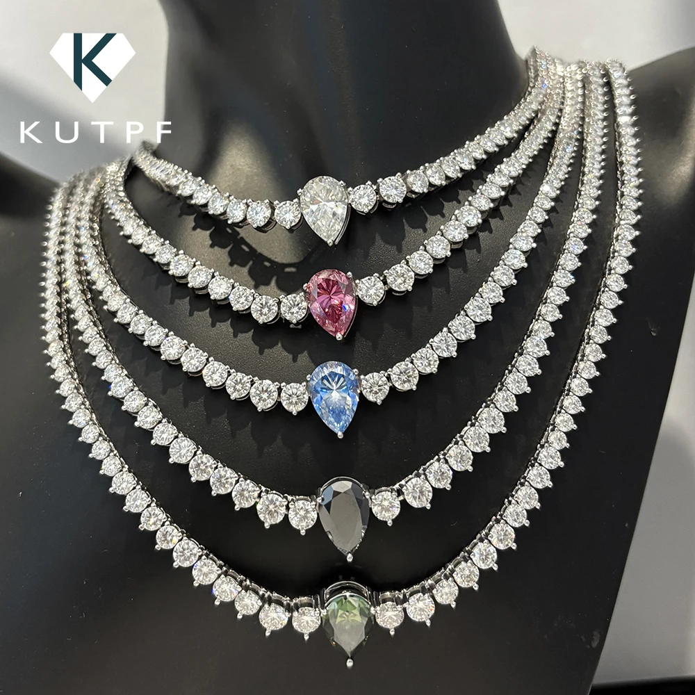 

Теннисное ожерелье с бриллиантами из муассанита 3-4,5 мм и подвеской в форме груши в форме капли воды для женщин, серебро S925, ожерелье Riviera, колье