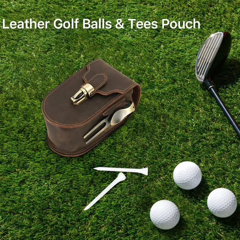 Genuine Leather Golf Ball Pouch Bag Holder Pouch Waist Belt Storage Pocket can hold up to 3 Golf Balls and 2 Tees