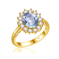 Oval Cut 8*10mm Sea Blue Aquamarine Ring Gold Eternity Diana Trending Popular Wedding Royal Jewelry For Women Factory Handmade