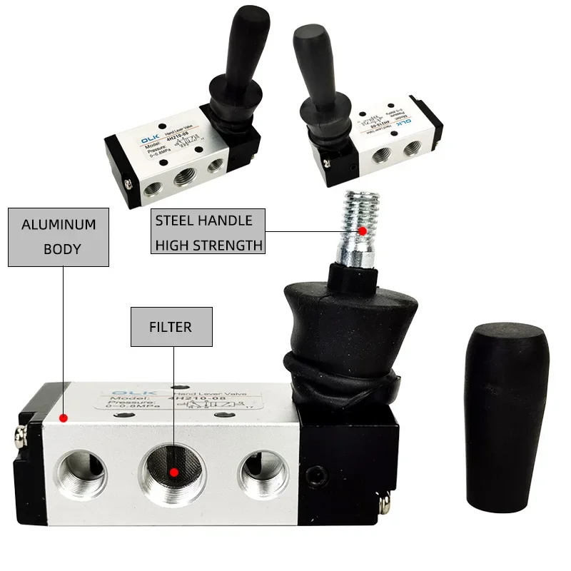 4H210-08/4H310-10/4H410-15 2 Position 5 Port Air Manual Valve Pneumatic Control Valve 5/2 Way Hand Lever Operated Control Valve