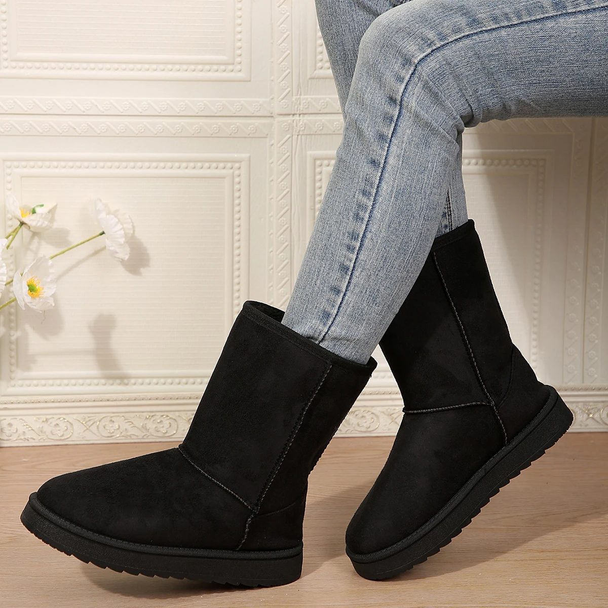 Women Shoes High Quality Winter Slip-on Mid-calf Women Boots Fashion Solid Casual Snow Boots Large Size Platform Boots for Women