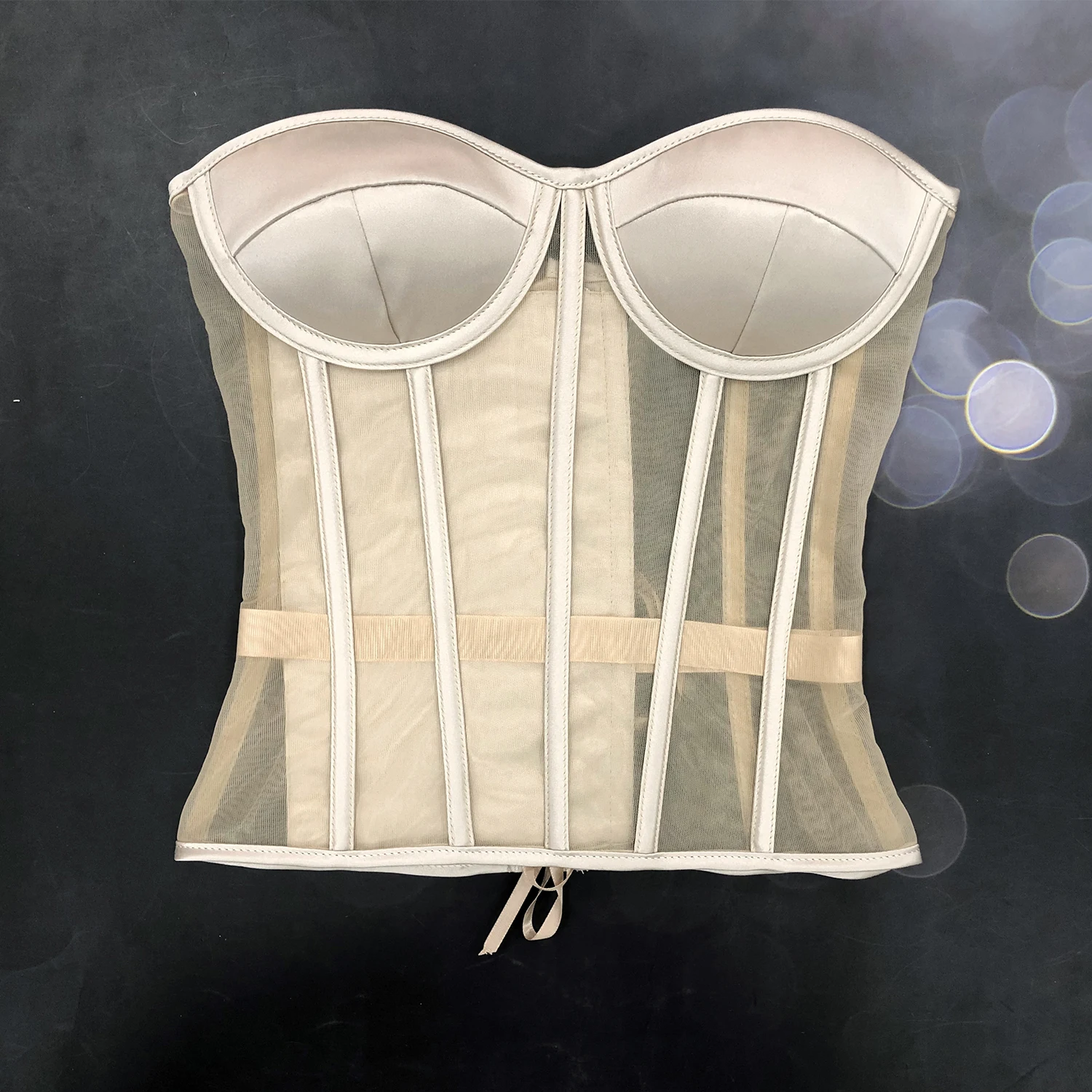 

Женский корсет-бюстье со стальными косточками, сексуальный сетчатый топ-камизоль бежевого цвета, облегающий бюстгальтер на косточках