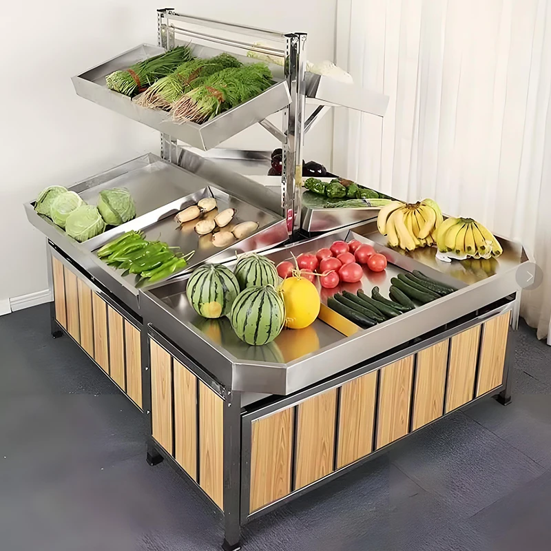 custom.Portable Foldable Booth Kiosk Counter Table Good Selling Trade Show Fruit Platform with Vegetable Desks and Fruit Bins