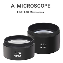 WD165 0.5X WD120 0.7X Trinocular Microscope Barlow Objective Lens Zoom Stereo Microscopio Camera Auxiliary Objective Lens