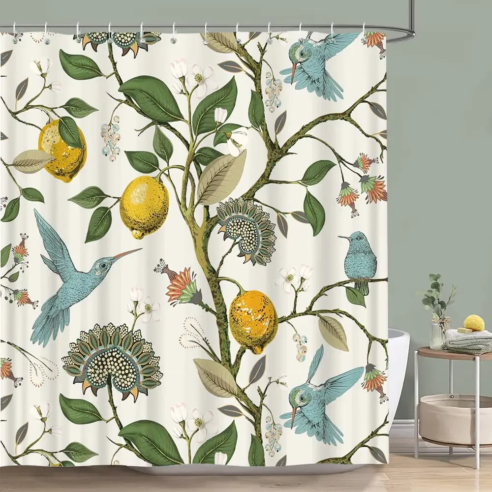 Vintage Floral Colourful Bird Shower Curtain Watercolour Painting Art Creative Home Polyester Shower Curtains Bathroom Decor