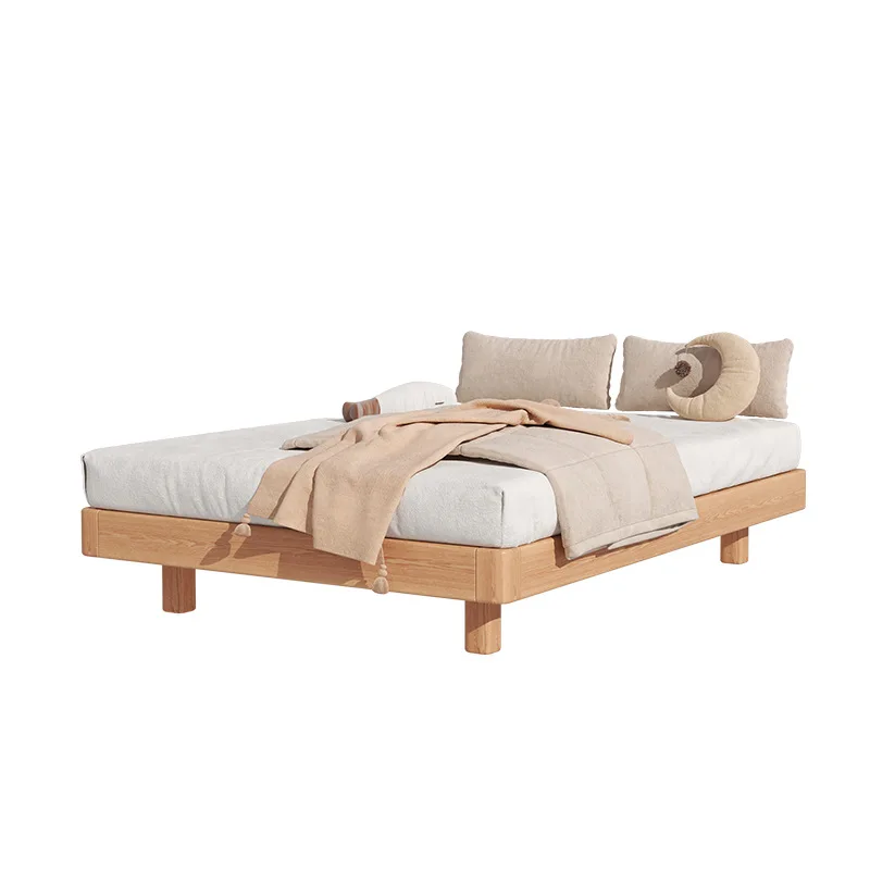 

Suspension Full Solid Wood Bed No Bedside Row Skeleton Children's Bed Red Oak Single Bed 1.8 Meters Double Tatami