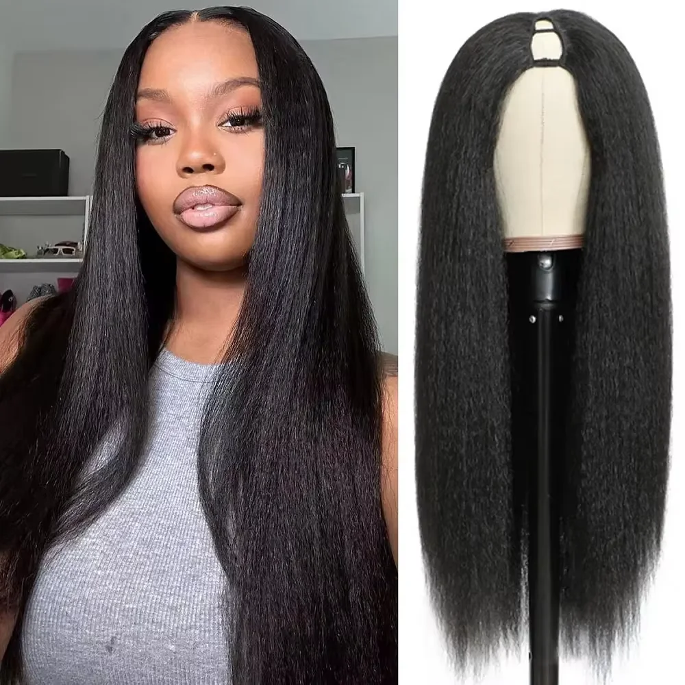 Kinky Straight Human Hair Wig V Part Wig Human Hair For Women U Part No Leave Out V Shape Brazilian Wig Without Glue Half Wigs