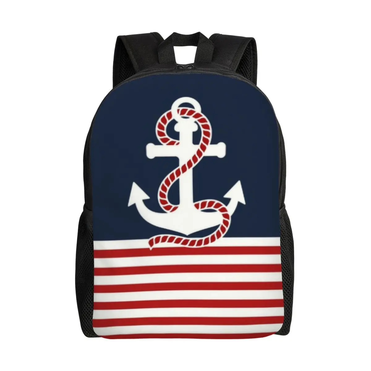 

Navy Blue Stripes Nautical Anchor Boat Travel Backpack Men Women School Laptop Bookbag College Student Daypack Bags