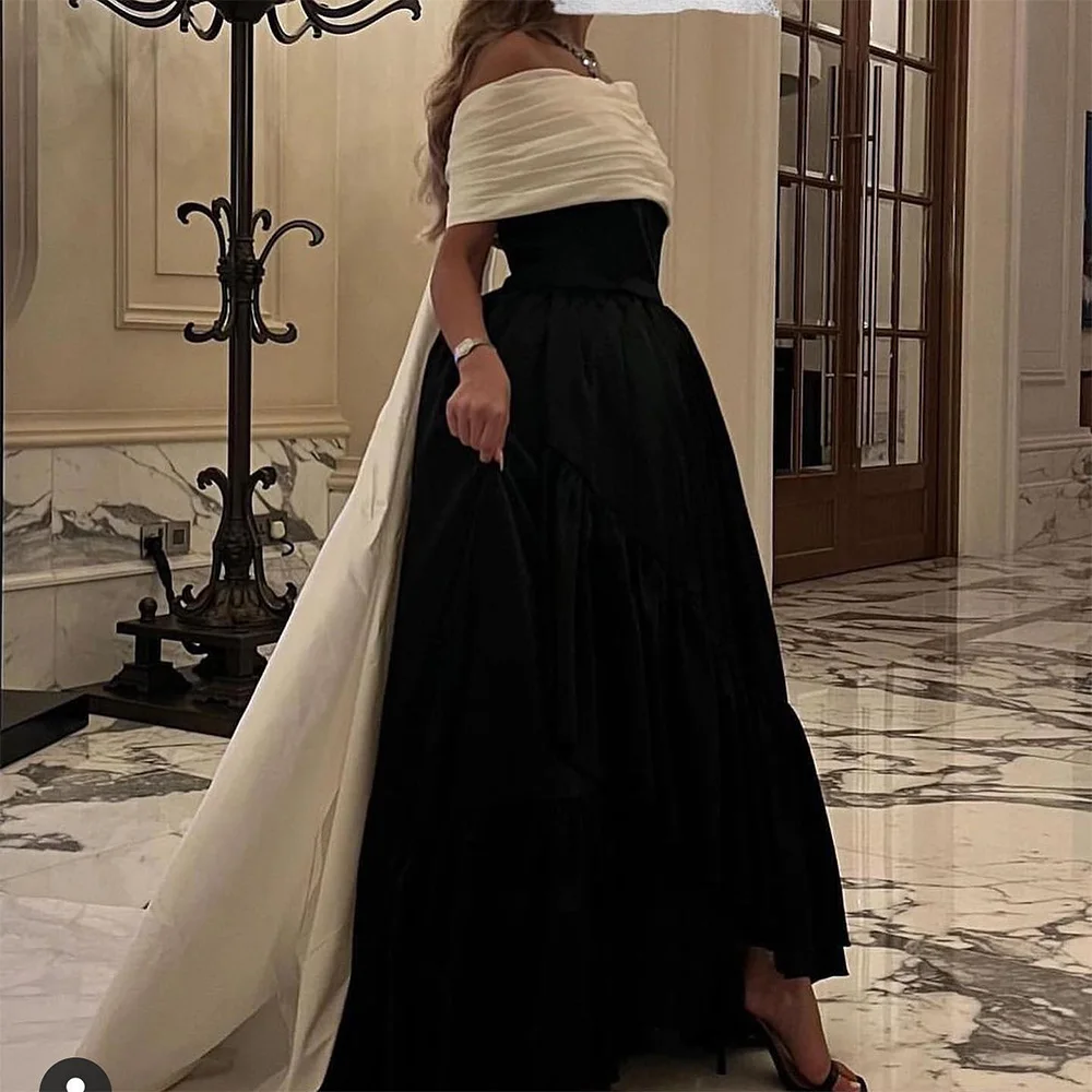 

Customized Classic Panel Train Pleats Evening Dresses Temperament A-Line Off the Shoulder Half Sleeves Party Gowns فساتين سهرة