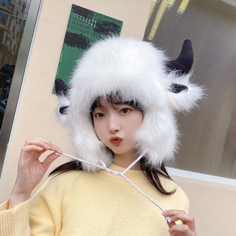 Trapper Hat Plush Earflaps Cap Warm Lining Deer Antlers Ox Horn Ear Warmer Cover Drop Shipping