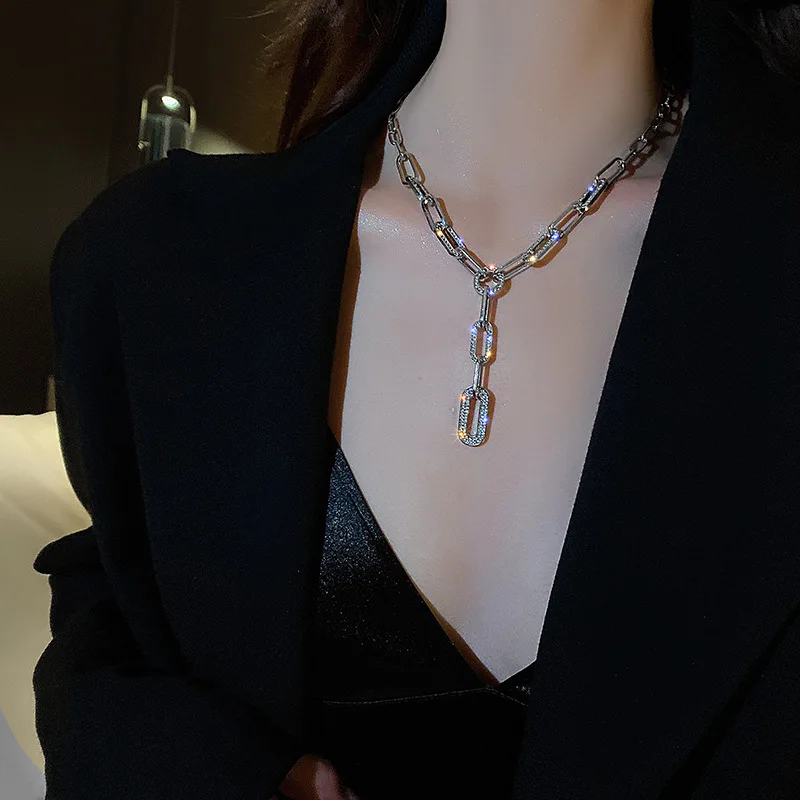 Korean Long Metal Chain Around The Neck Design Hip-Hop Clavicle Chain Necklace for Women Fashion Exaggerated Necklaces Jewelry