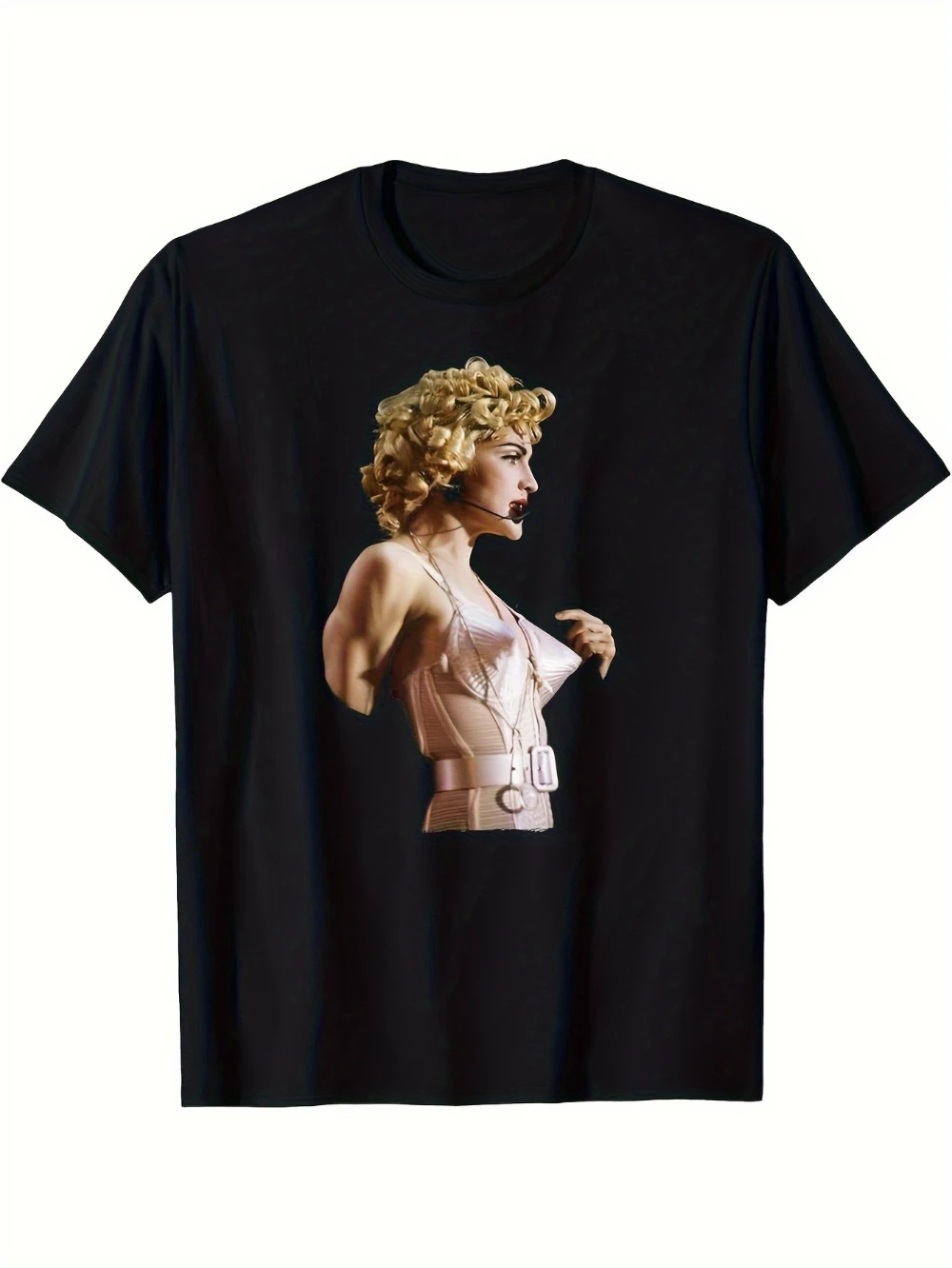 Camiseta retrô Stephen Wright com estampa de corset e sutiã rosa Madonna, camiseta retrô preta clássica com gola redonda, adequada para todas as estações