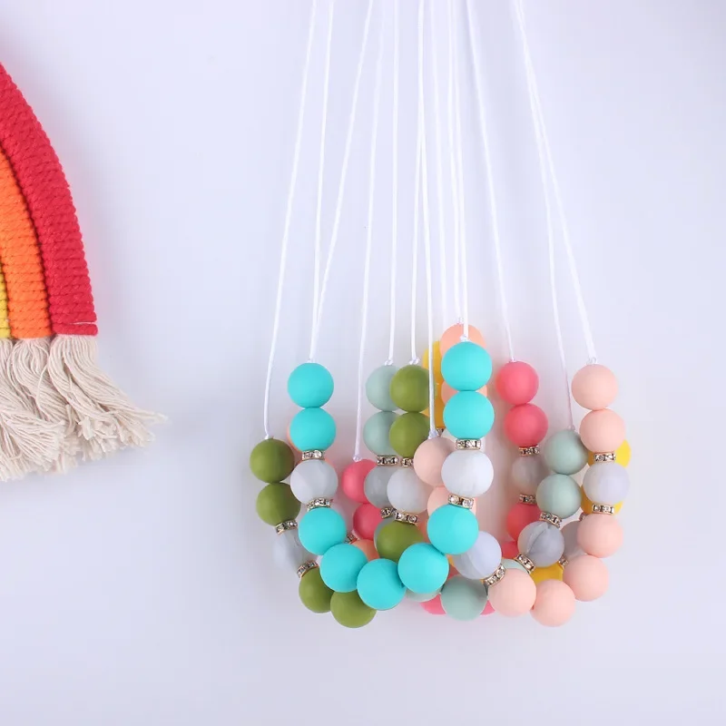 

Kissteether Silicone Wooden Beads Baby Teething Necklace Food Grade BPA Free Sensory Chew Necklace For Boys Girls