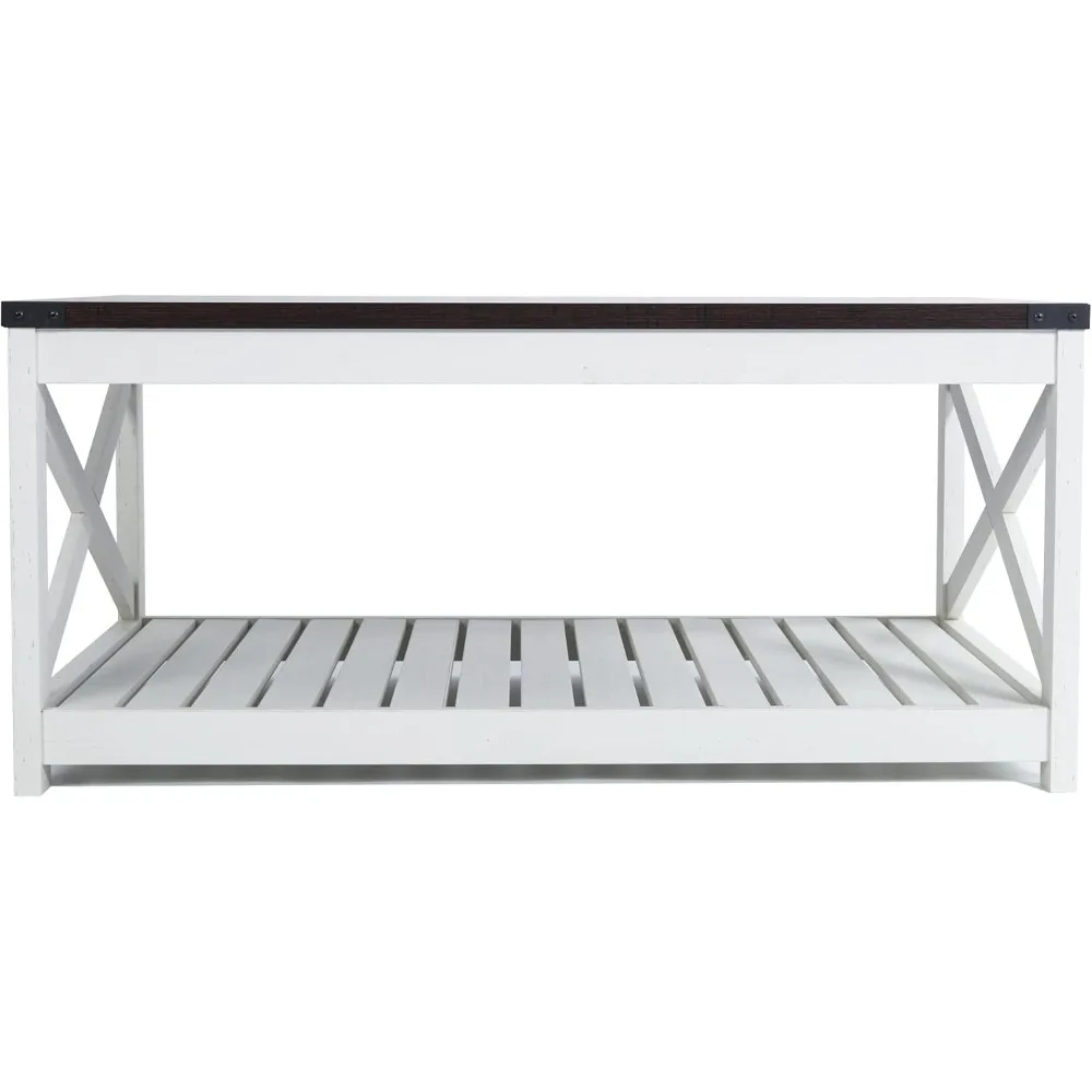 Mesa de centro Rainbow Sophia Farmhouse com prateleira de ripas e proteção de canto, 40 polegadas