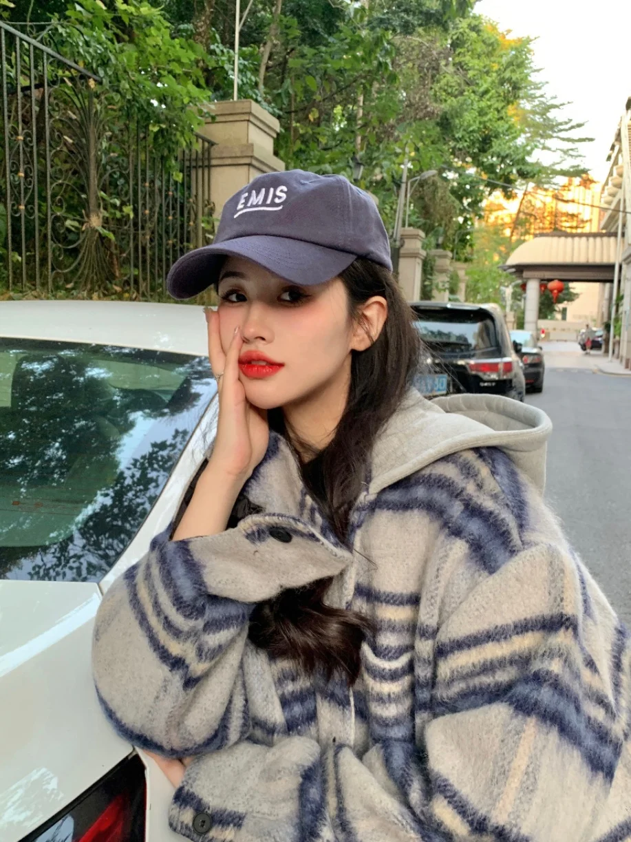 Cárdigan Abierto con Capucha a Cuadros Hoado para Mujer de Talla ande, Ropa de Abrigo Cálida de Otoño, Estilo Informal pa...