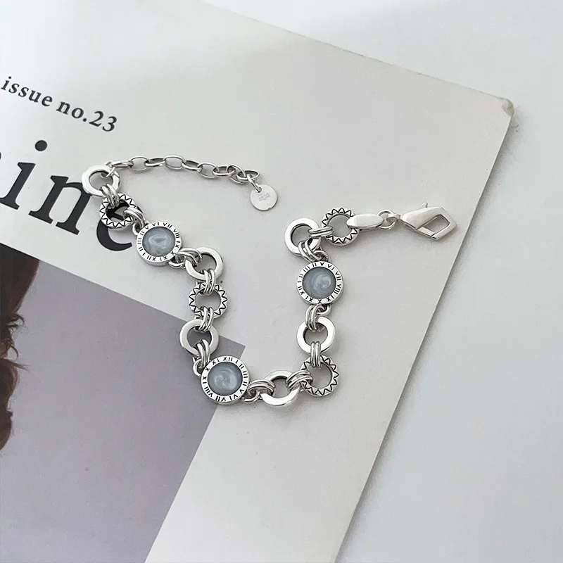

S925 Sterling Silver Enamel Roman Numeral Bracelet for Women Elegant Chic Minimalist Designer Jewelry Gift