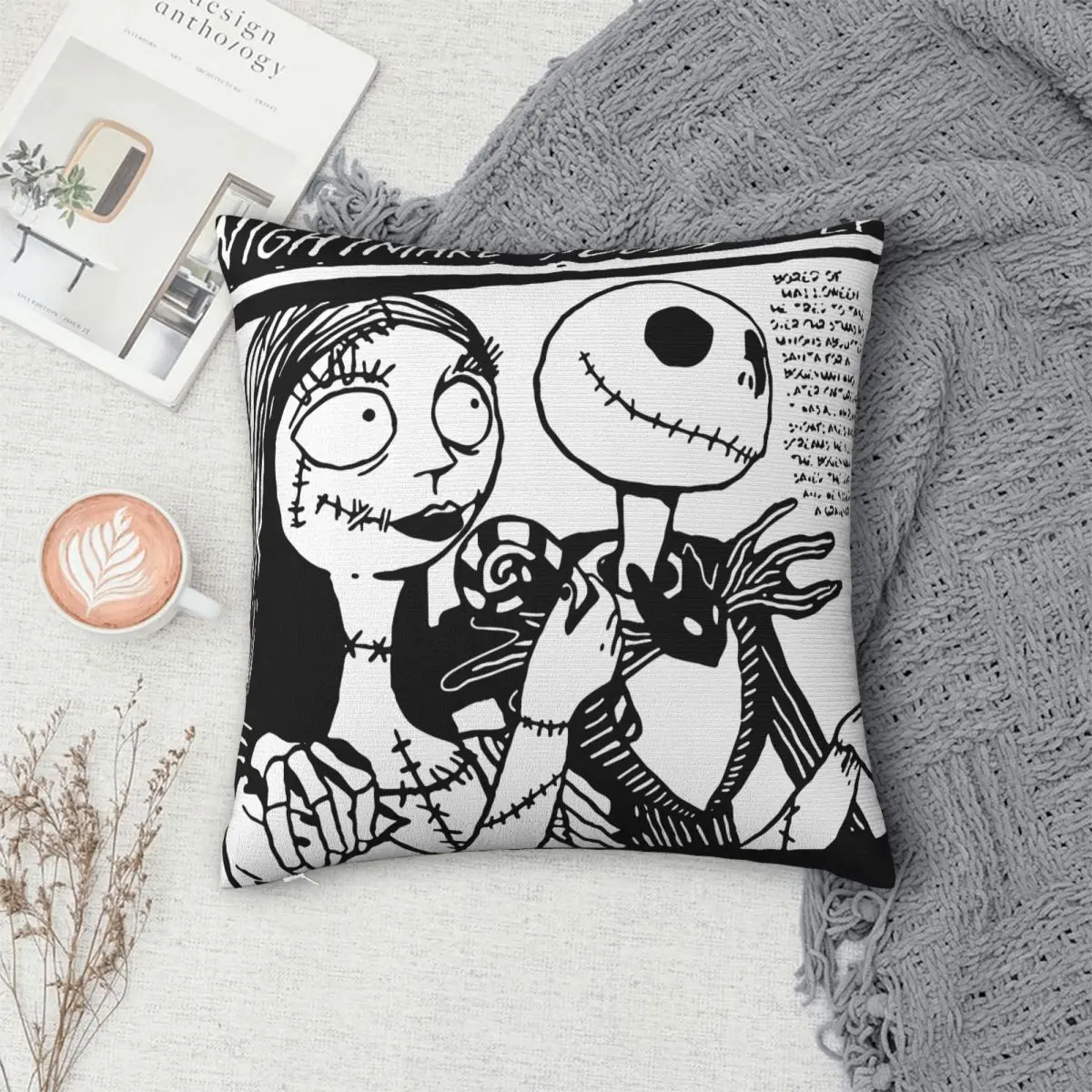 كابوس قبل عيد الميلاد كيس وسادة مربع جاك سكيلينجتون سالي هالوين هدية وسادة تغطي ديكور المخدة للسيارة