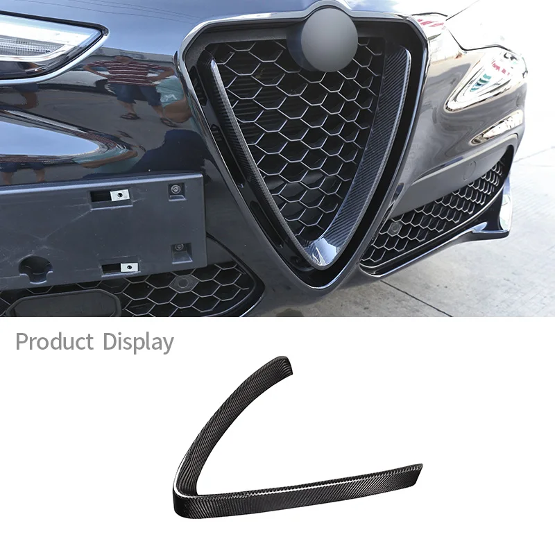 Car Exterior Front Grill Protective Frame Logo Circle Cover Trim Real Carbon Fiber For Alfa Romeo Stelvio 2017-2020 Car Styling