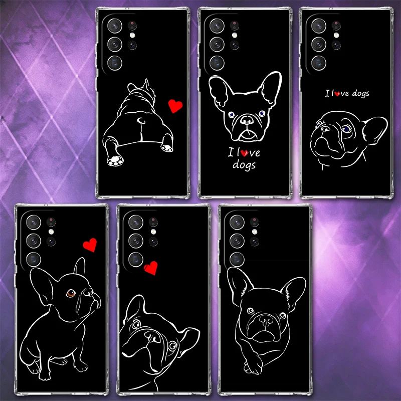 French Bulldog Black Desgin Soft Phone Case For Samsung Galaxy S26 S25 Edge S24 S23 Ultra S21 S20 FE S22 Plus + Pattern Back Cov