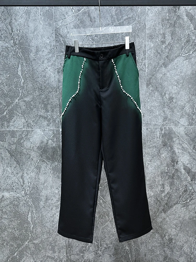 

Мужские брюки прямого кроя с градиентным жемчужным дизайном, модные повседневные брюки со средней талией на пуговицах, весна-осень