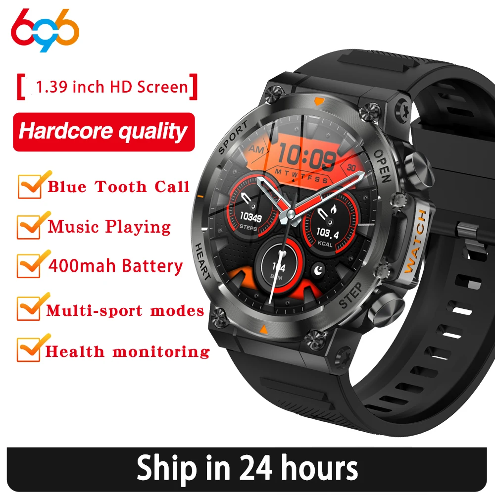 Smart Watch Outdoor Sports Men Fashion Blue Tooth Call Heart Rate Health Watches IP68 Waterpoof 400Mah Battery Music Smartwatch